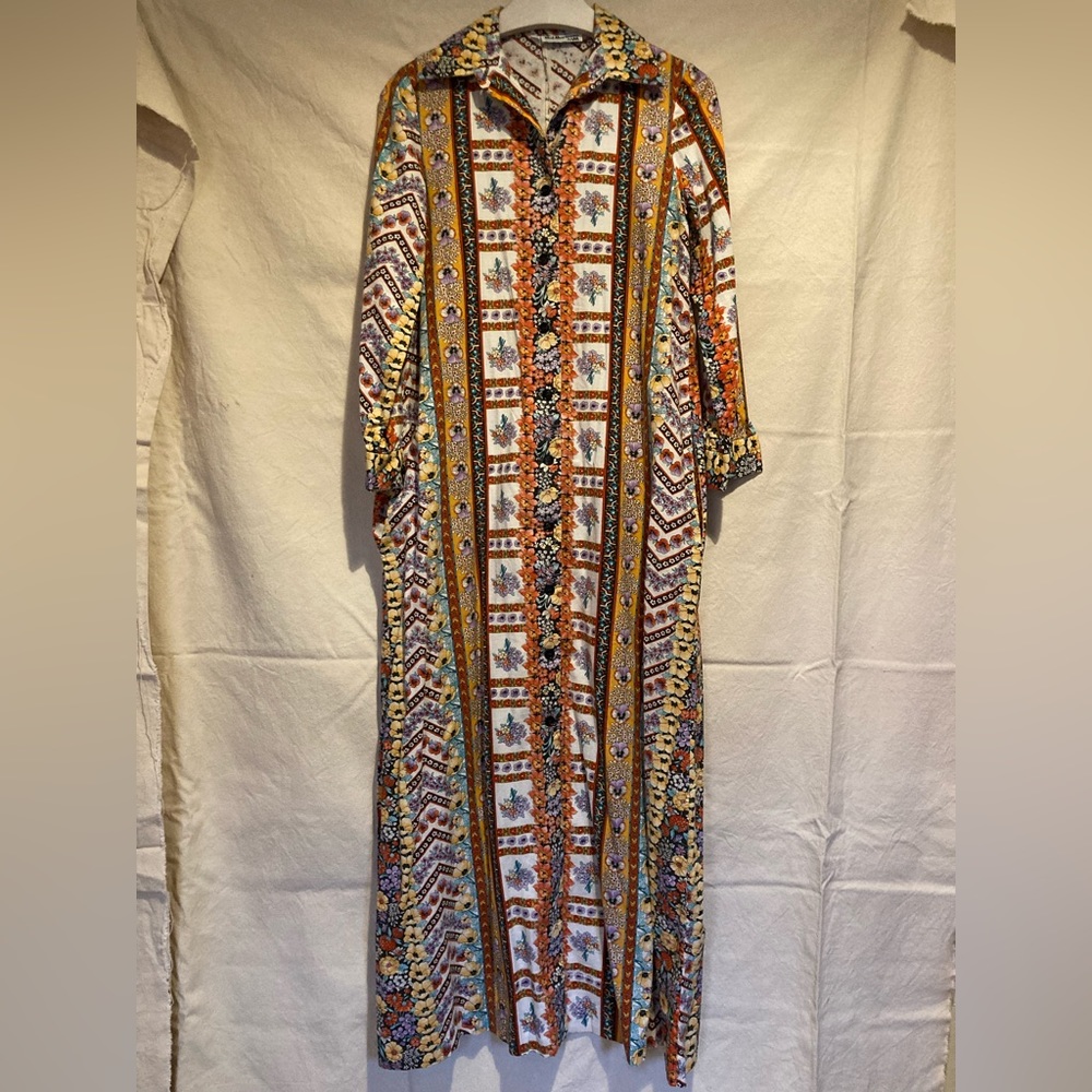 Vintage cotton 70s maxi boho print dress